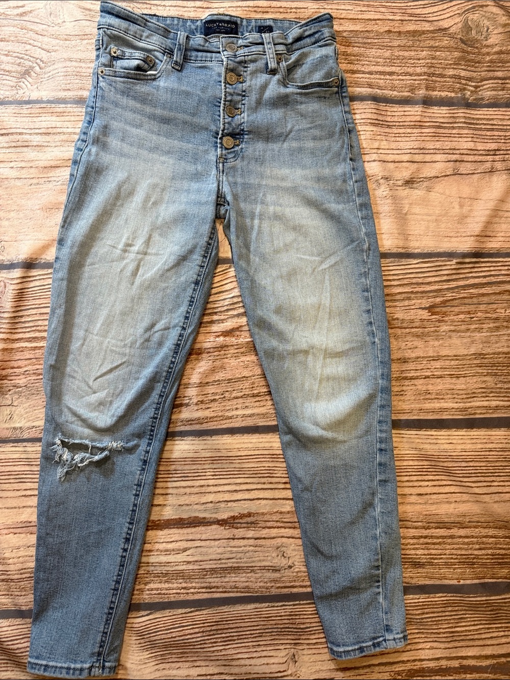 Lucky Brand Bridgette High Rise Skinny Jeans 27/4 Button Fly Distressed Light